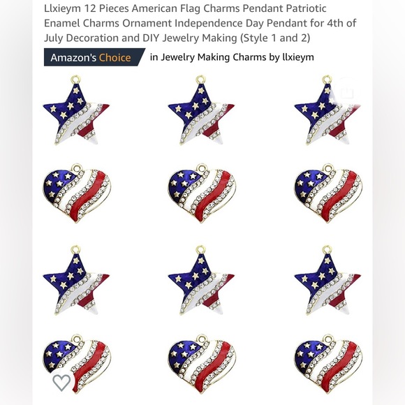 Star American Flag Pendant Red White and Blue Dangles From Stud with Blue Czech - Picture 11 of 12